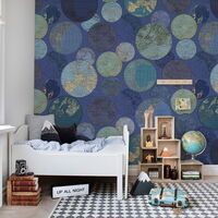 REBEL WALLS 1208803DP Globes Gathering, Blue - indiv. Digitaldruck, Motiv fortsetzbar