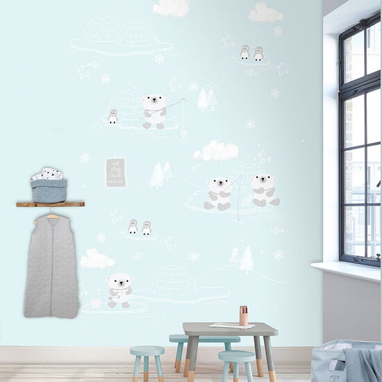 Kay&Liv - 1203107 - arctic blauw Wandbild Vlies - 4 Panels à 0,50m x 3,00
