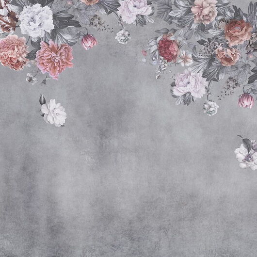 DIGITALE IMPRESSIONEN II 1364542DP - Vintage Flower Wall - Grey - indiv. Digitaldruck auf Vlies, Bahnenbreite 45cm