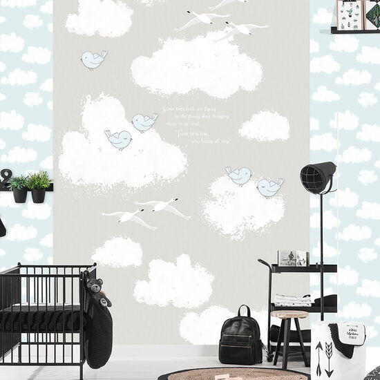 Kay&Liv - 1203093 - sweet clouds grijs Wandbild Vlies - 4 Panels à 0,50m x 3,00