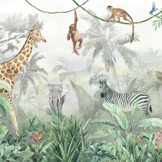 DIGITALE IMPRESSIONEN II 1364581DP - Jungle Friends with Jungle Background - indiv. Digitaldruck auf Vlies, Bahnenbreite 45cm