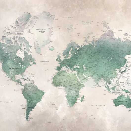 DIGITALE IMPRESSIONEN II 1364606DP - World Map - Emerald - indiv. Digitaldruck auf Vlies, Bahnenbreite 45cm