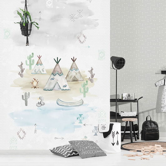 Kay&Liv - 1203106 - tipi time grey Wandbild Vlies - 4 Panels à 0,50m x 3,00