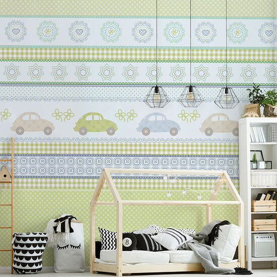 Kay&Liv - 1203091 - boys r boys groen Wandbild Vlies - 4 Panels à 0,50m x 3,00