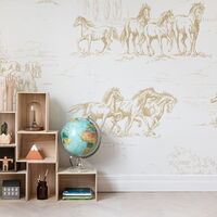 REBEL WALLS 1208842DP Horse Herd, Gold - indiv. Digitaldruck, Motiv fortsetzbar